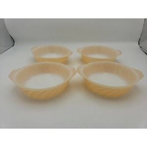 Set of FOUR Mid Century Modern Fire King Peach Lustre 5" Swirl Tab Bowls MCM